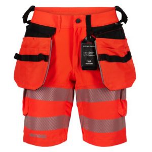 Hivis Shorts Strech Fluoriserende rød/svart