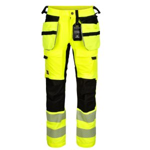Hivis stretchbukse herre kl 2 Fluoriserende gul/sort