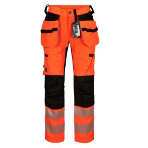 Hivis stretchbukse herre kl 2 Fluoriserende orange/sort