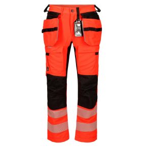 Hivis stretchbukse herre kl 2 Fluoriserende rød/sort