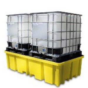 Spillpall i plast for 2 IBC, Gul